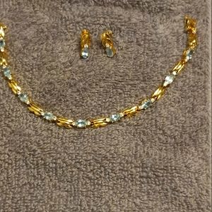 SOLDNWOT Gold Plated Sterling Silver Aquamarine and Diamond Bracelet and Earring